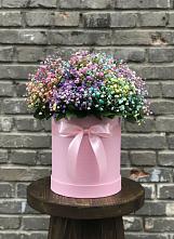 Цветочная композиция из Гипсофила и Розы в шляпной коробке в Урухской