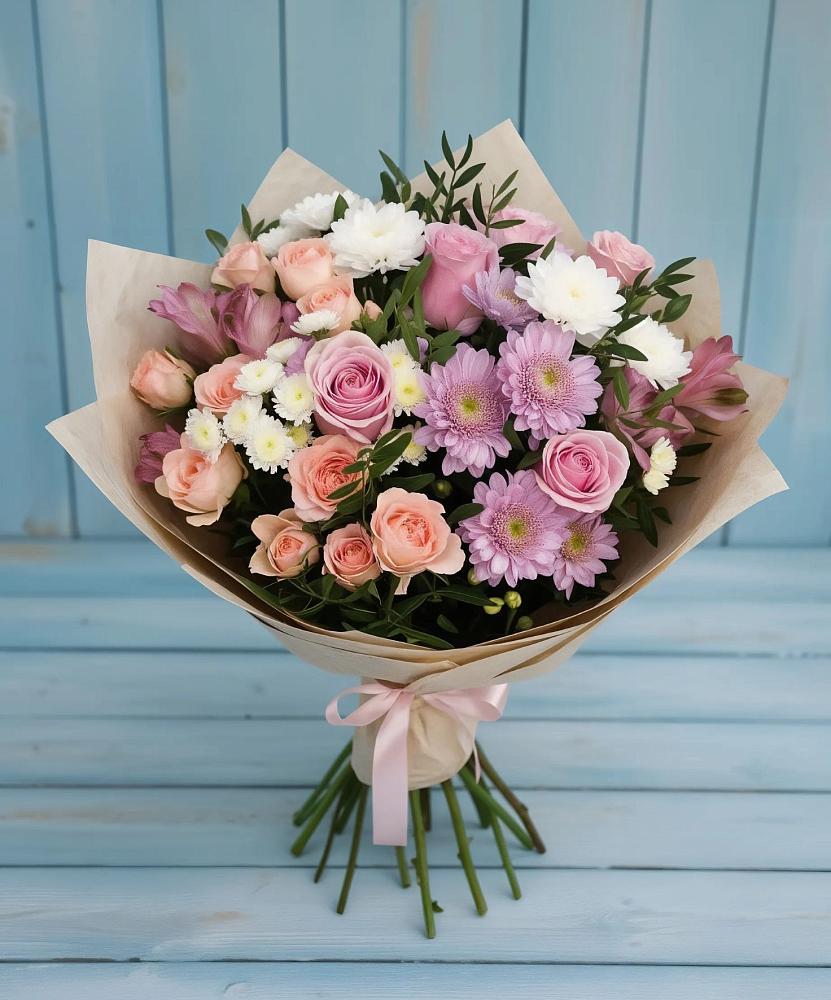 Букет цветов из: Хризантемы, Розы и Альстромерии в Урухской
