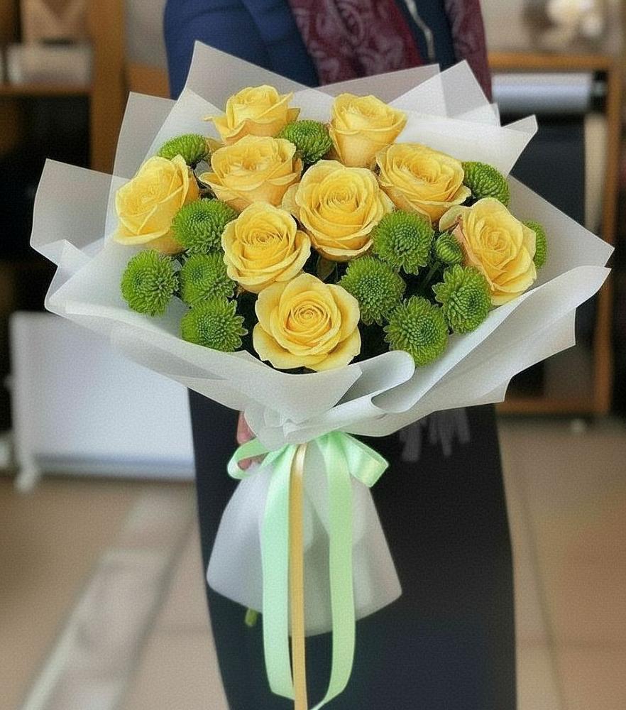 Букет цветов из: Хризантемы и Розы в Урухской