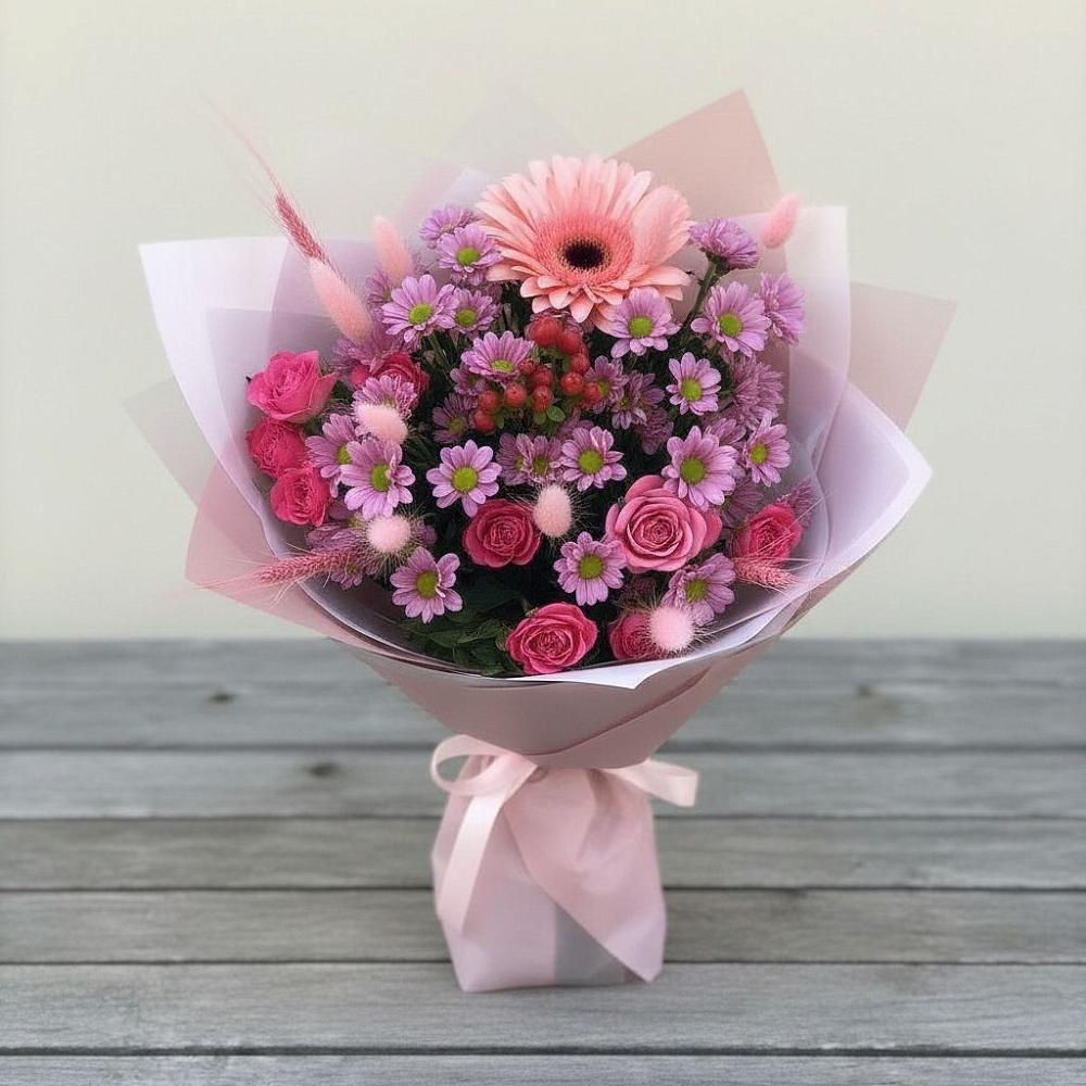Букет цветов из: Розы, Герберы и Хризантемы в Урухской
