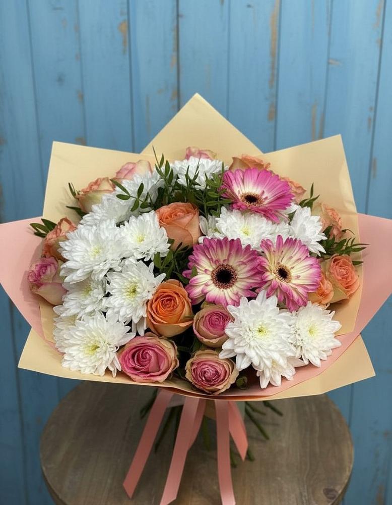 Букет цветов из: Розы, Герберы и Хризантемы в Урухской