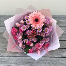 Букет цветов из:  Розы, Герберы и Хризантемы в Урухской