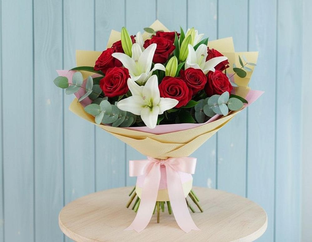 Букет цветов из: Лилии и Розы в Урухской