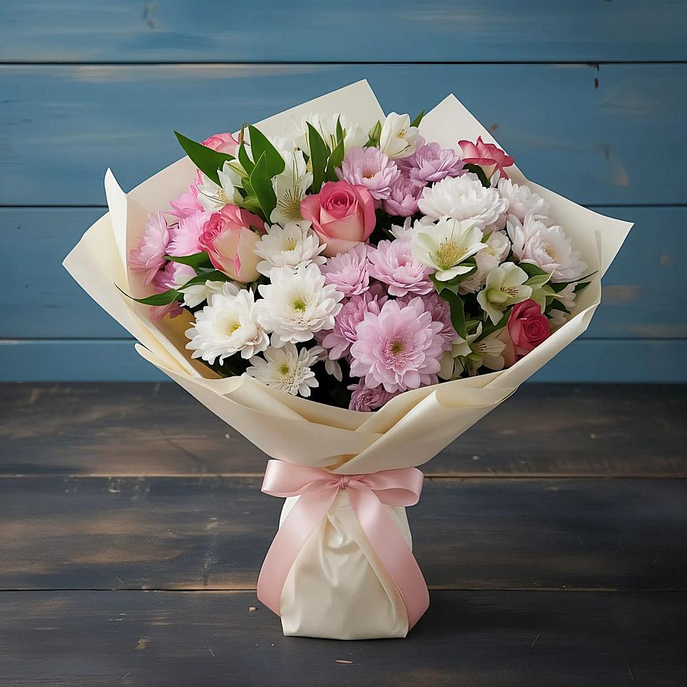 Букет цветов из: Хризантемы, Альстромерии и Розы в Урухской